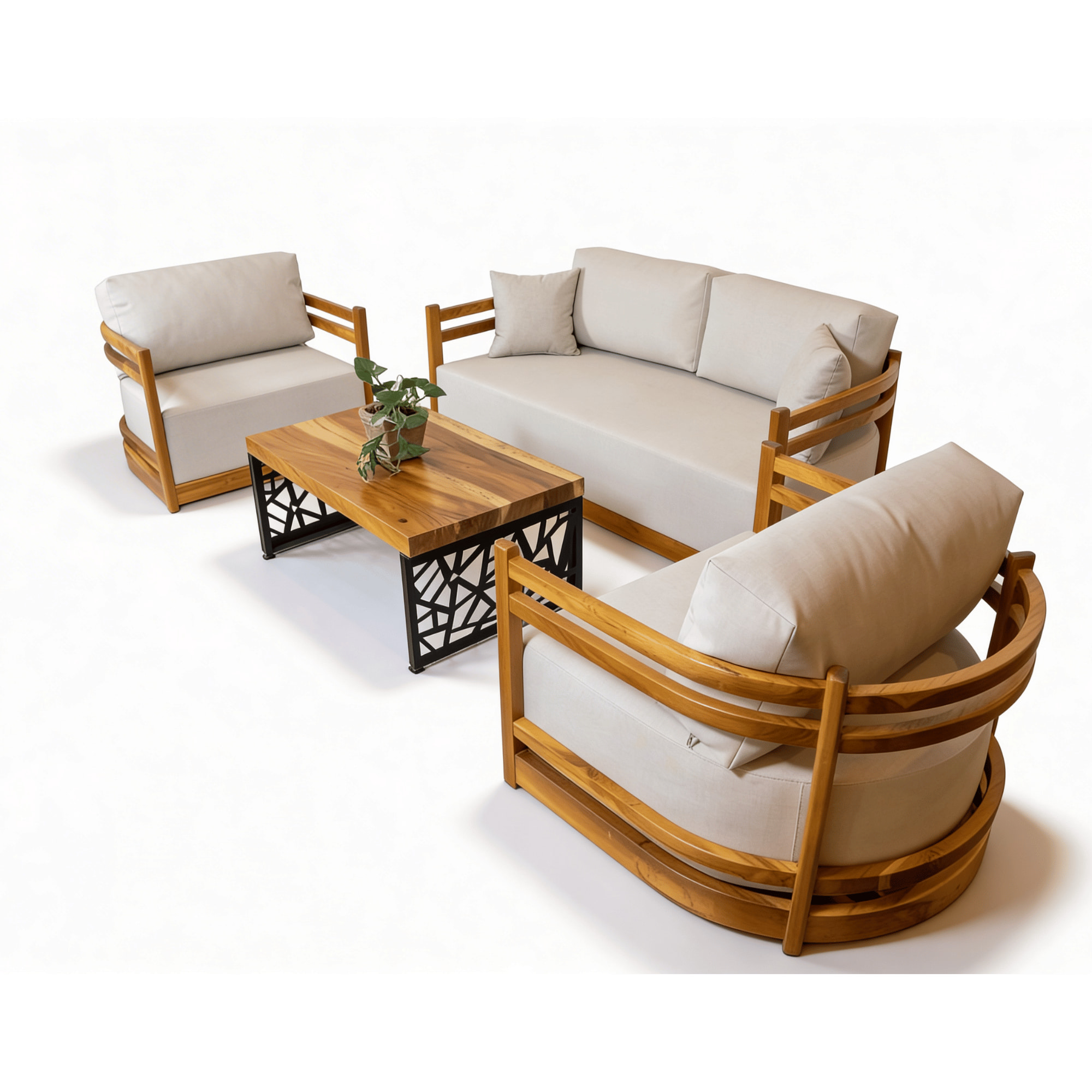 SALA TECA PREMIUM CON COJINERÍA BLANCA <br><i><small style="color:grey;">4 Piezas</i></small> - Imagen 3