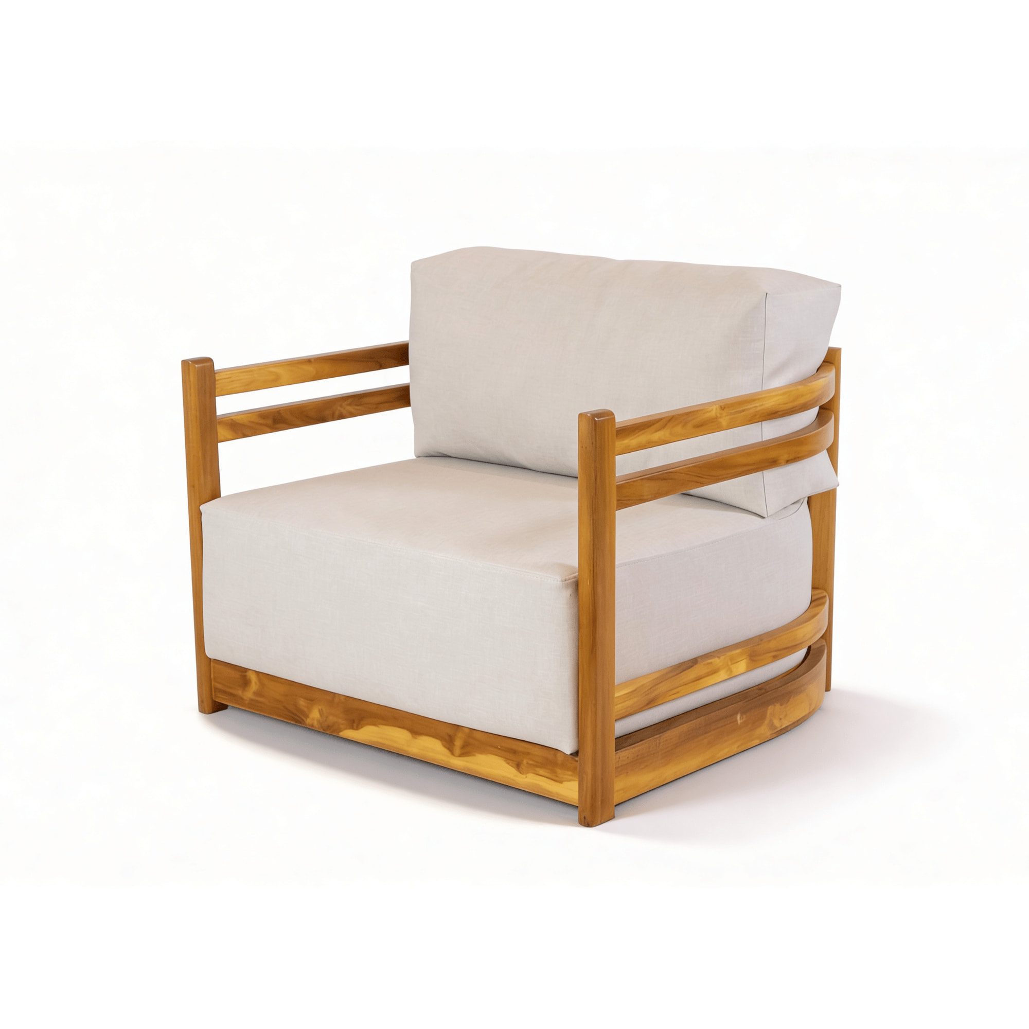 SALA TECA PREMIUM CON COJINERÍA BLANCA <br><i><small style="color:grey;">4 Piezas</i></small> - Imagen 5