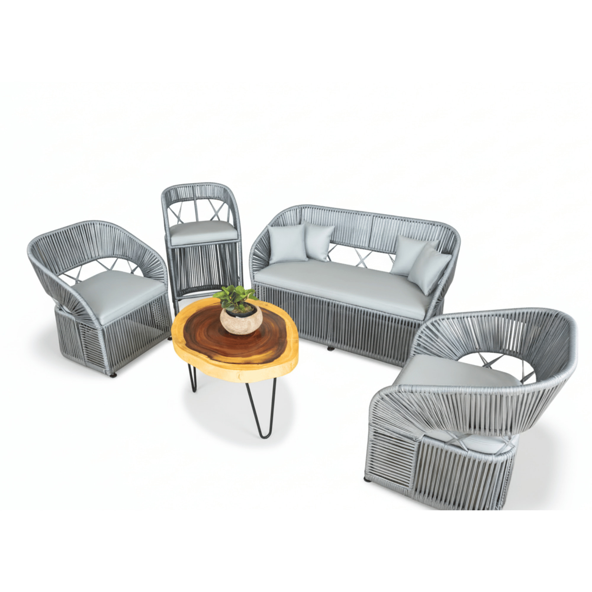 SALA TEJIDA RATTÁN GRIS CON COJINERÍA <br><i><small style="color:grey;">5 Piezas</i></small> - Imagen 6