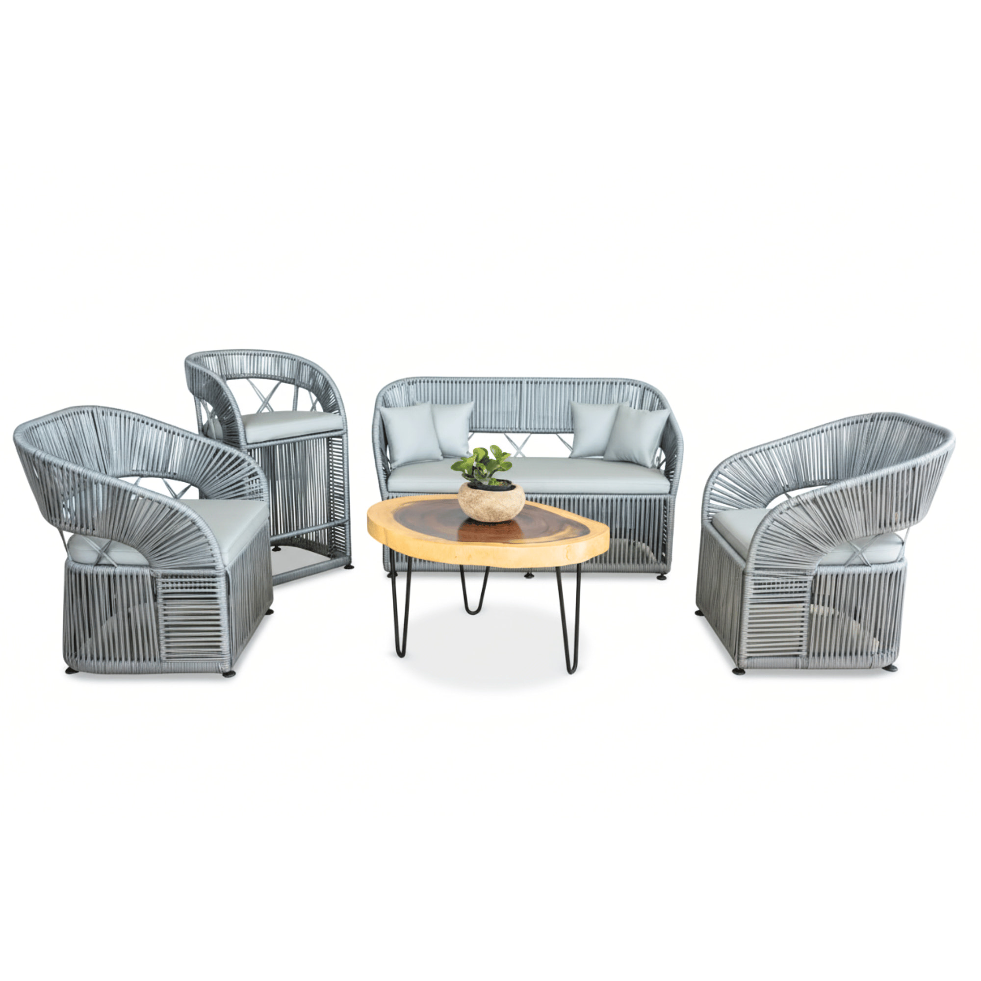 SALA TEJIDA RATTÁN GRIS CON COJINERÍA <br><i><small style="color:grey;">5 Piezas</i></small> - Imagen 7