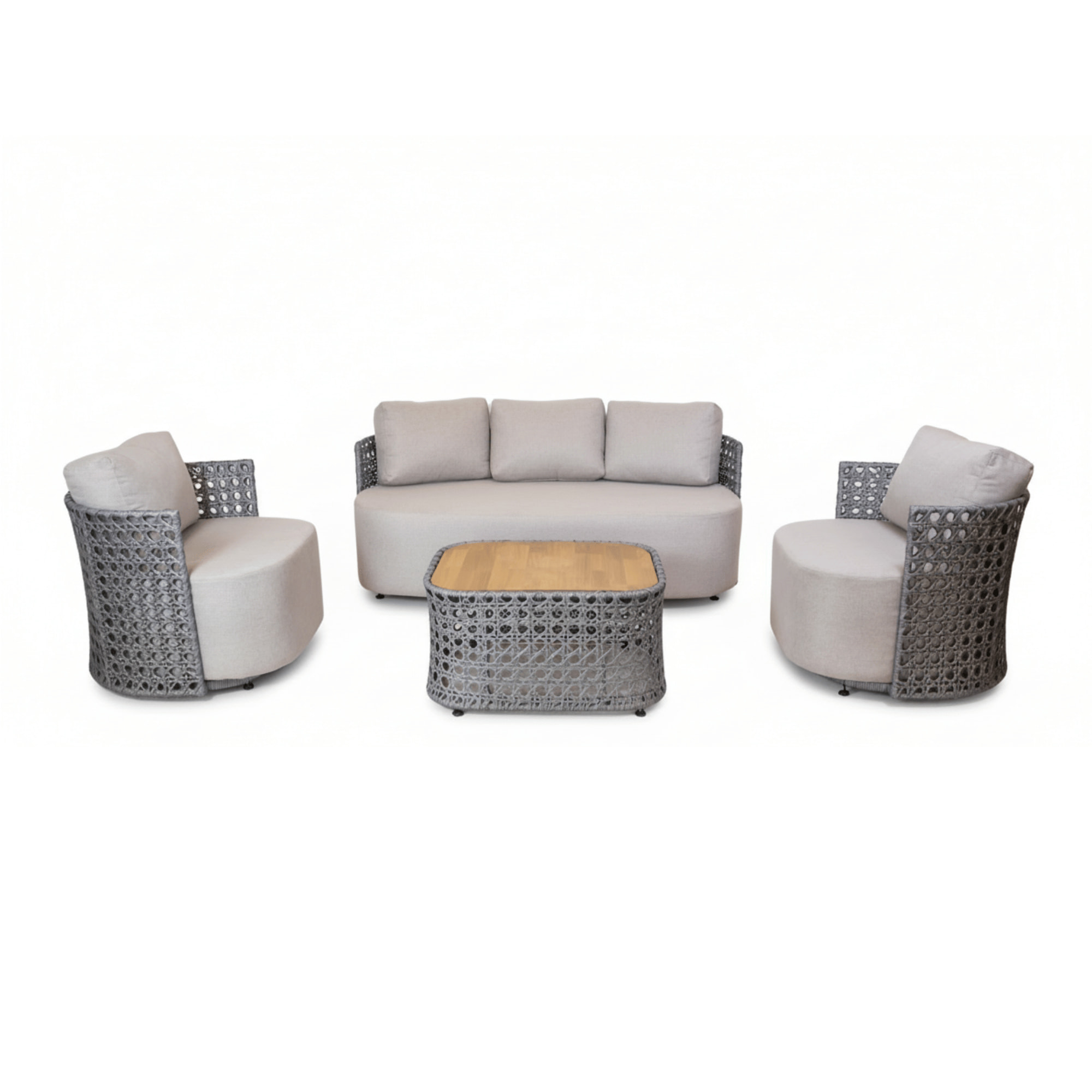 SALA MOMPÓSINO TEJIDO RATTÁN GRIS CON COJINERÍA DE LINO <br><i><small style="color:grey;">4 Piezas</i></small> - Imagen 4