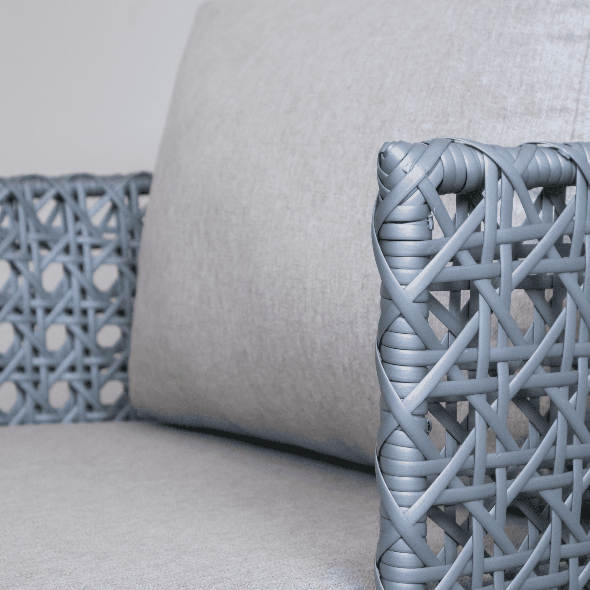 SALA MOMPÓSINO TEJIDO RATTÁN GRIS CON COJINERÍA DE LINO <br><i><small style="color:grey;">4 Piezas</i></small> - Imagen 5