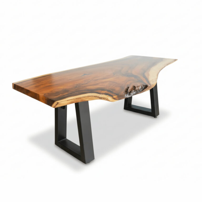 COMEDOR DE MADERA SAMÁN CON BASE METÁLICA