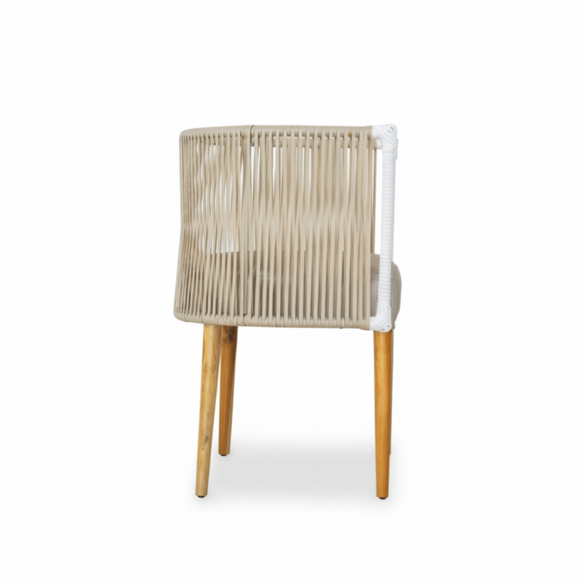 SILLA HERRADURA BEIGE EN TECA Y RATTÁN - Imagen 3