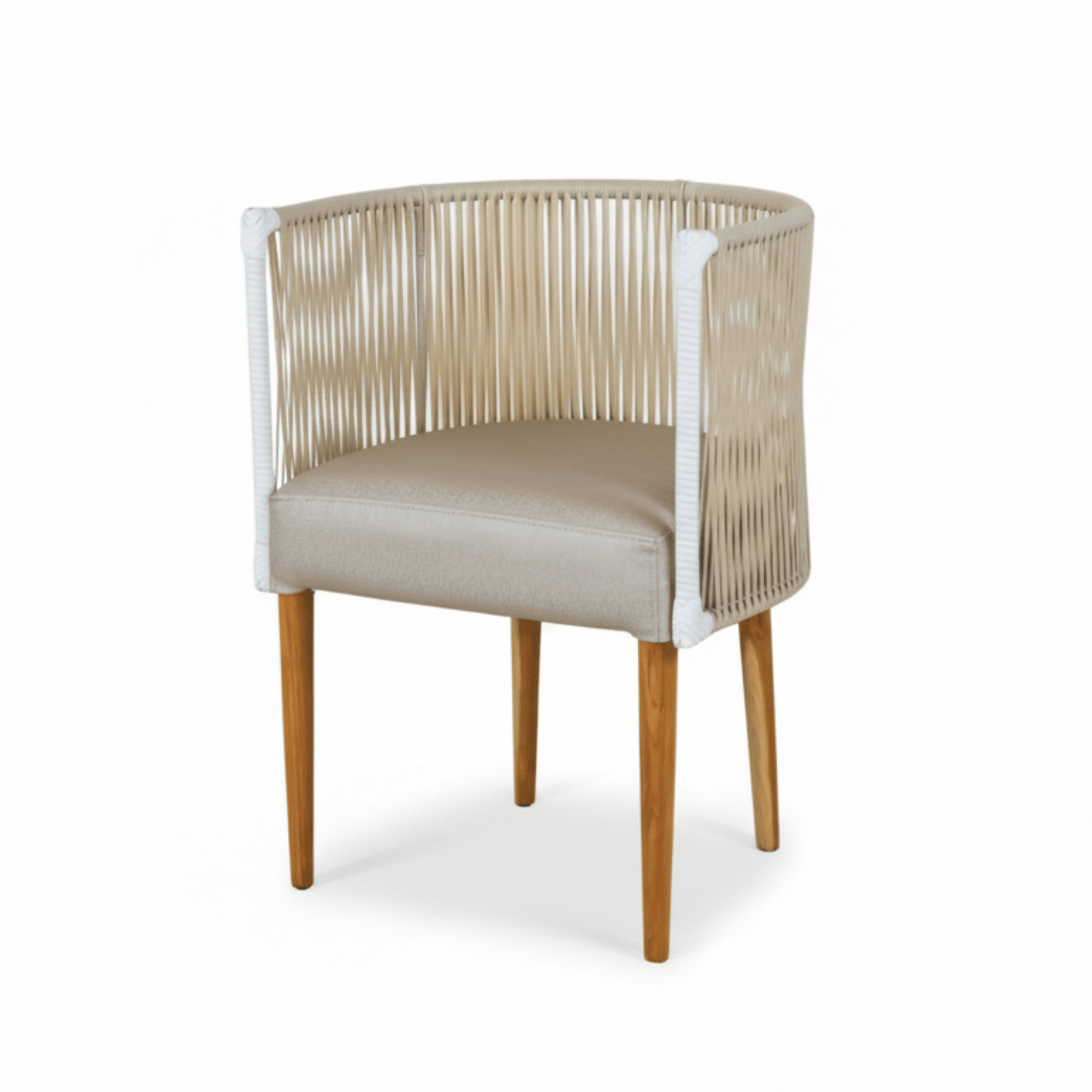 SILLA HERRADURA BEIGE EN TECA Y RATTÁN - Imagen 4