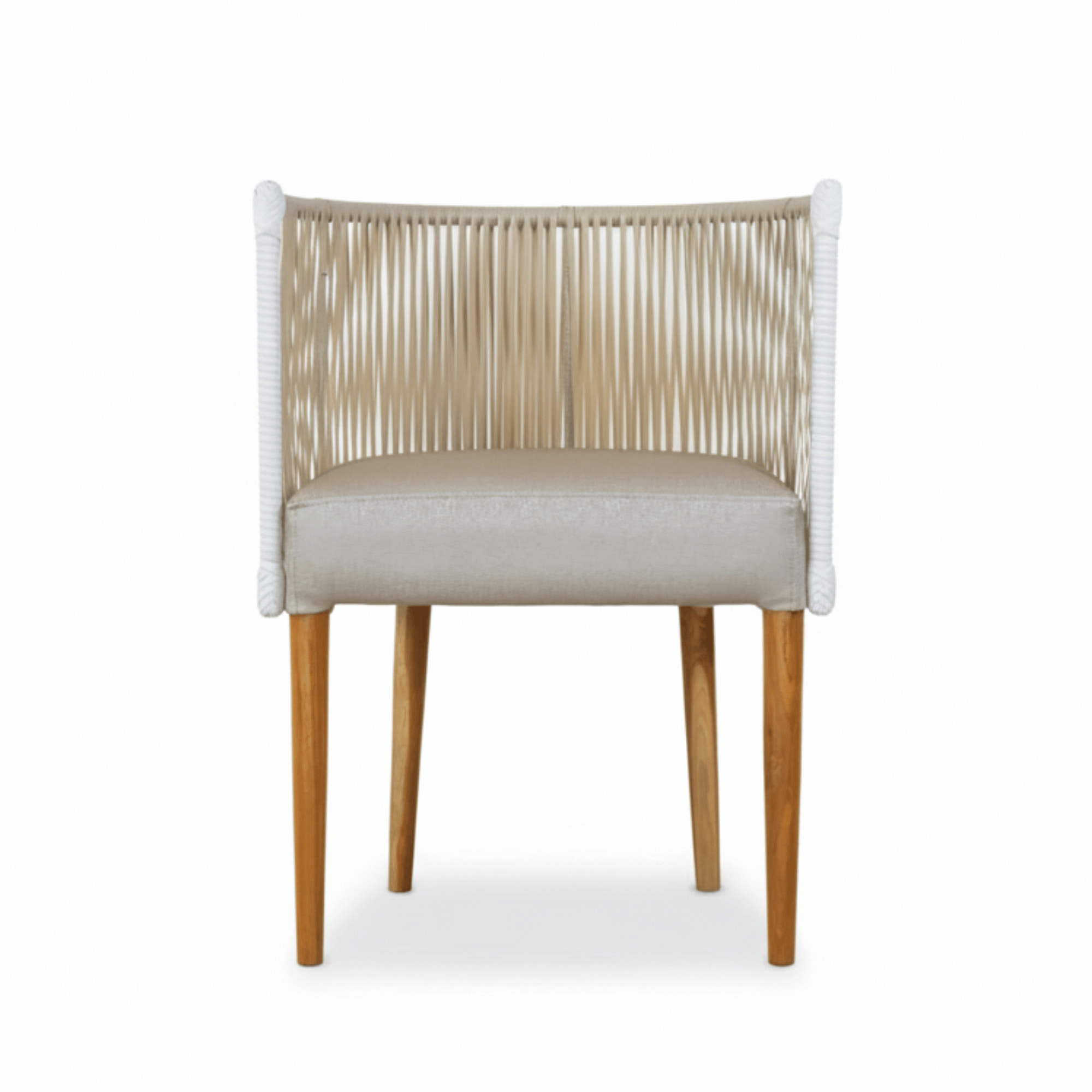 SILLA HERRADURA BEIGE EN TECA Y RATTÁN - Imagen 5