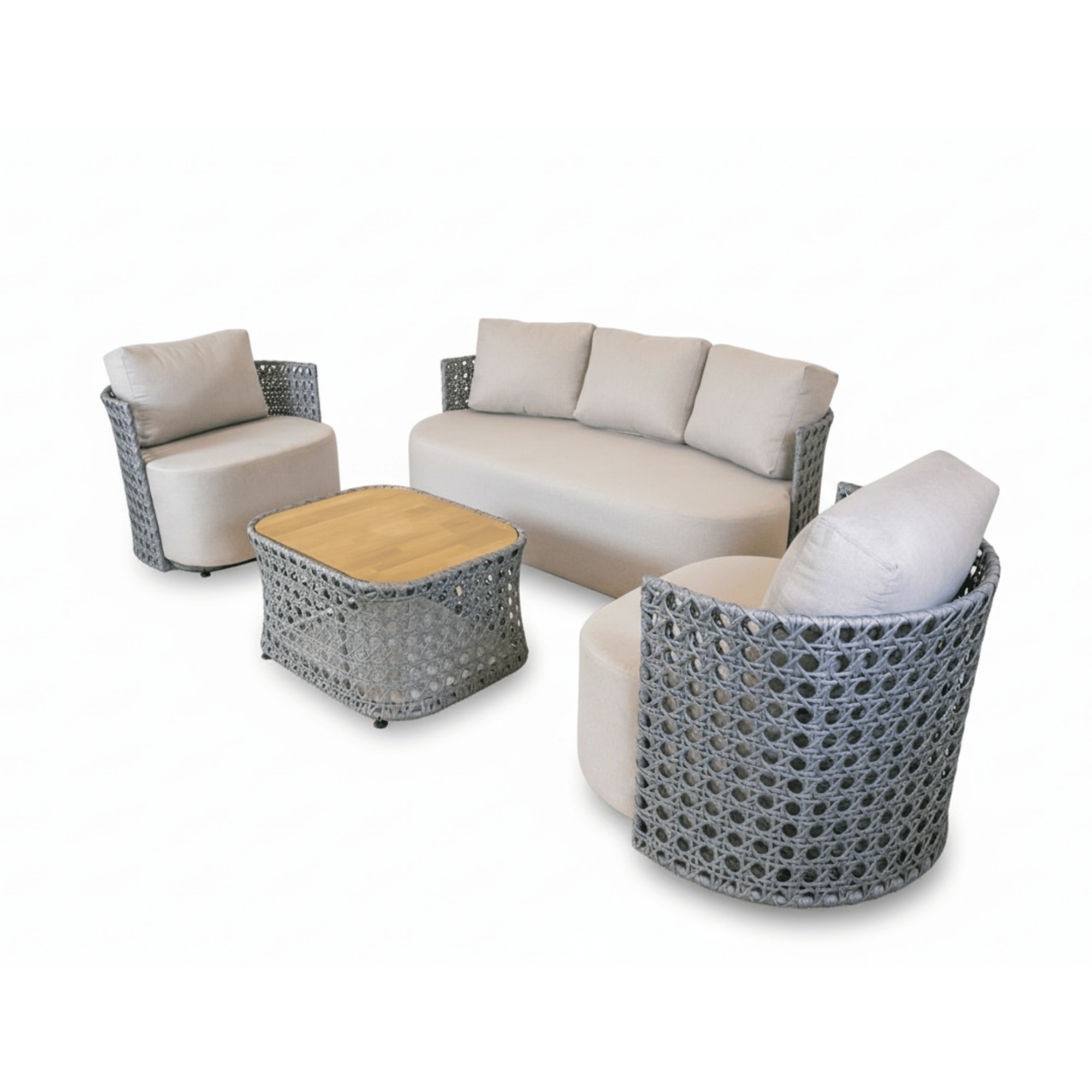 SALA MOMPÓSINO TEJIDO RATTÁN GRIS CON COJINERÍA DE LINO <br><i><small style="color:grey;">4 Piezas</i></small> - Imagen 7