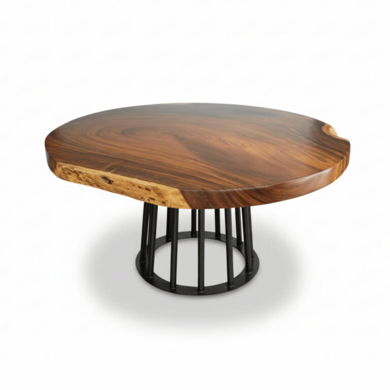 COMEDOR REDONDO SAMÁN CON BASE METÁLICA CÓNICA